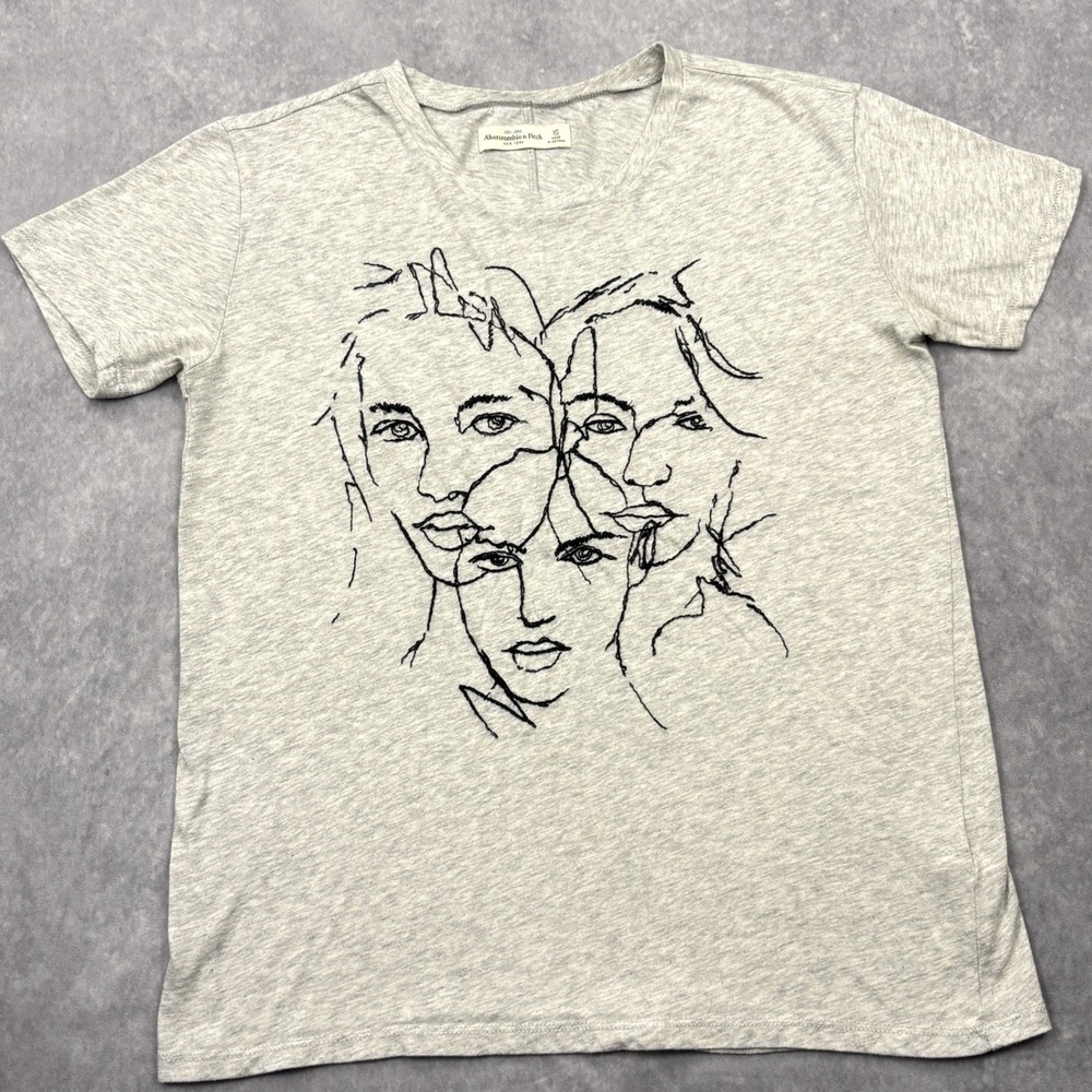 Abercrombie Fitch Womens XS Gray Abstract Line Art Face Graphic T Shirt Modern
